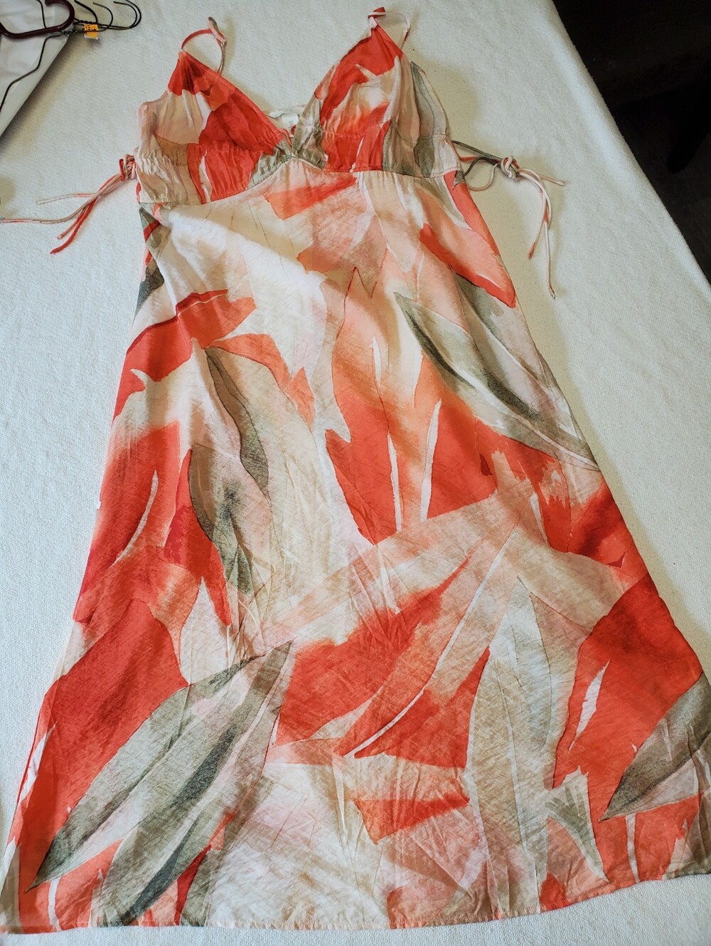H&M Tropical Print Maxi Dress Sz S Tie-Strap Smocked Boho Sundress Resort